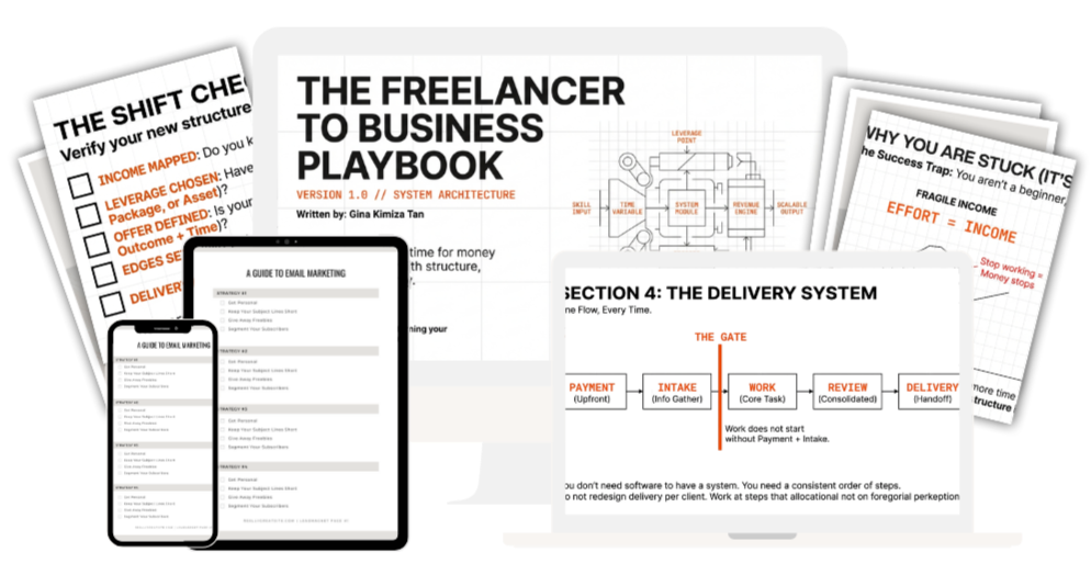 Freelancer to Business Playbook showing a system for turning freelance work into stable, repeatable income